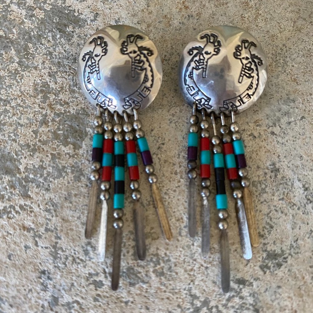 Sterling Medallion Dangle Earrings Coral/Turquoise